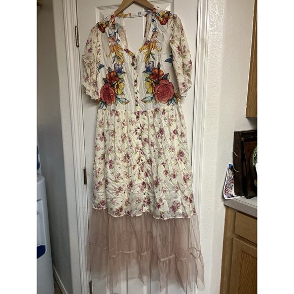 NWT Aratta Angeles Kiss Maxi Dress Large Floral Print Mesh Boho Feminine - Picture 3 of 7